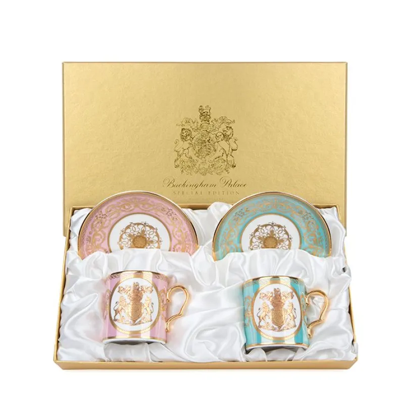 Royal Collection Shop Special Edition Lustre Pink And Green Coffee Cup And Saucer